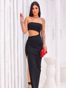 Vestido feminino colado longo tomara que caia fenda lateral - Ref: